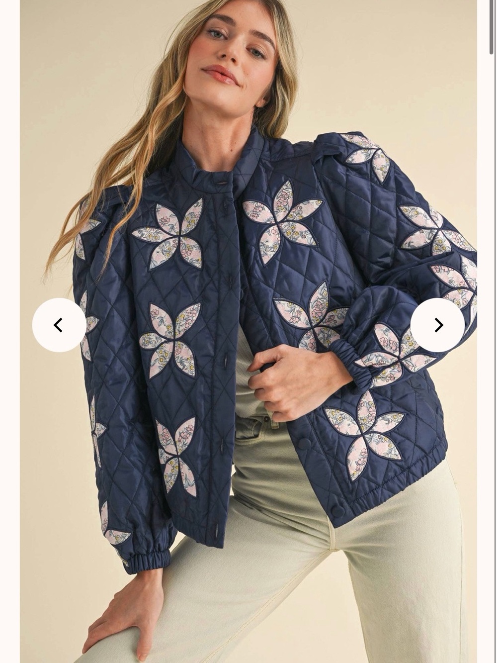 &merci Navy Quilted Floral Appliqué Jacket - Women's - Picture 2 of 3
